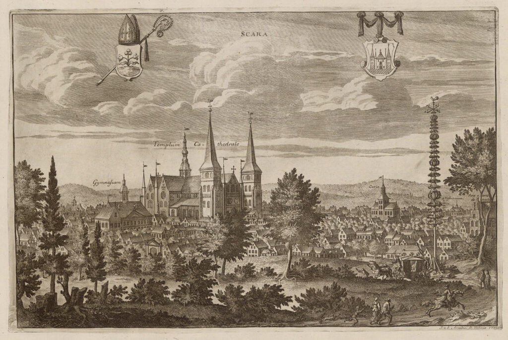 Eric Dahlberg'in Suecia Antiqua'sındaki Majstång,  oymacı Johannes van den Aveelen tarafından uygulanmış. (The Royal Library: http://suecia.kb.se).